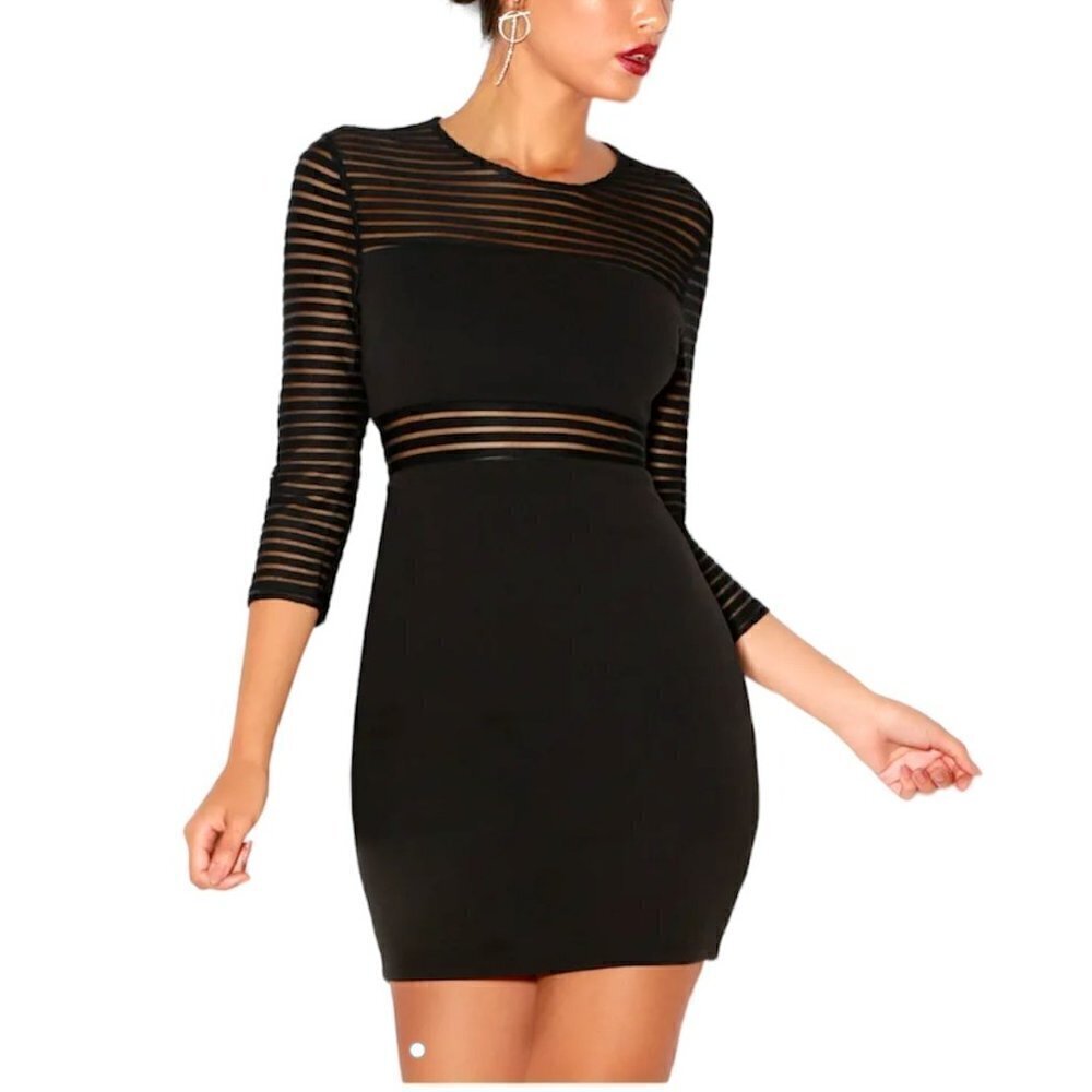 New Lulu's Black Perfect Mesh Black Bodycon Dress NWT Medium